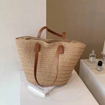 Große Strohtasche Damen – Handgefertigte Luxus Strandtasche