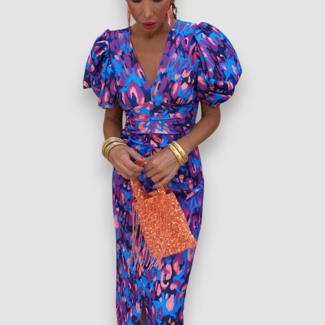 Amerie | Kleid mit plissierten Ärmeln und lebhaftem Druck