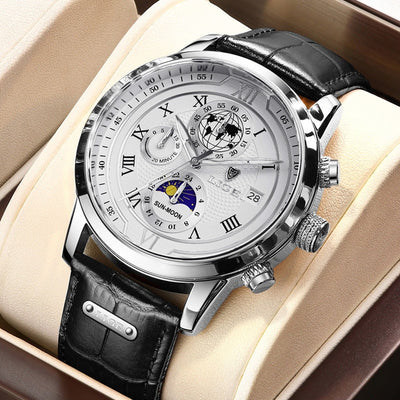 Edles Leder Chronograph Herren Armbanduhr