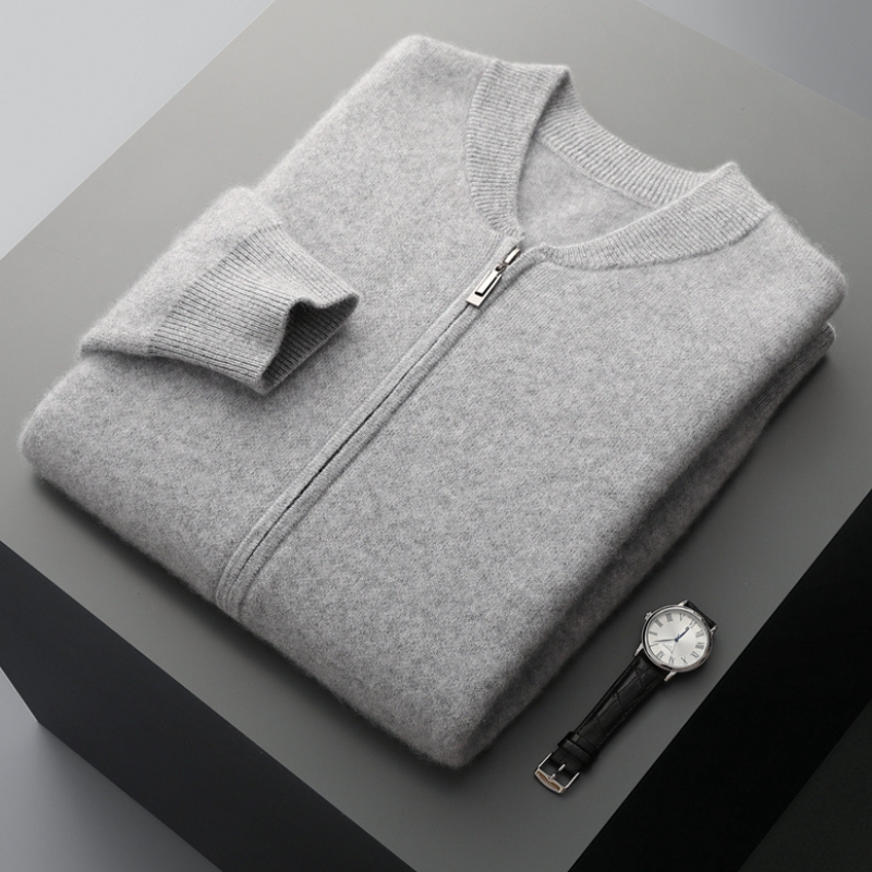 Herren Woll-Strickjacke mit Reißverschluss - Hochwertig & Warm
