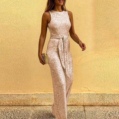 Lena - Eleganter glitzernder Jumpsuit mit Taillenband