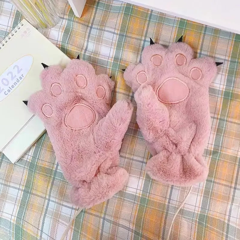 Avelena | Damen Plüsch Bärenpfote Handschuhe - Flauschige Warme Vollfinger Tierhandschuhe