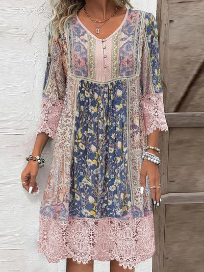 Damen Sommerkleid mit V-Ausschnitt und Blumenmuster