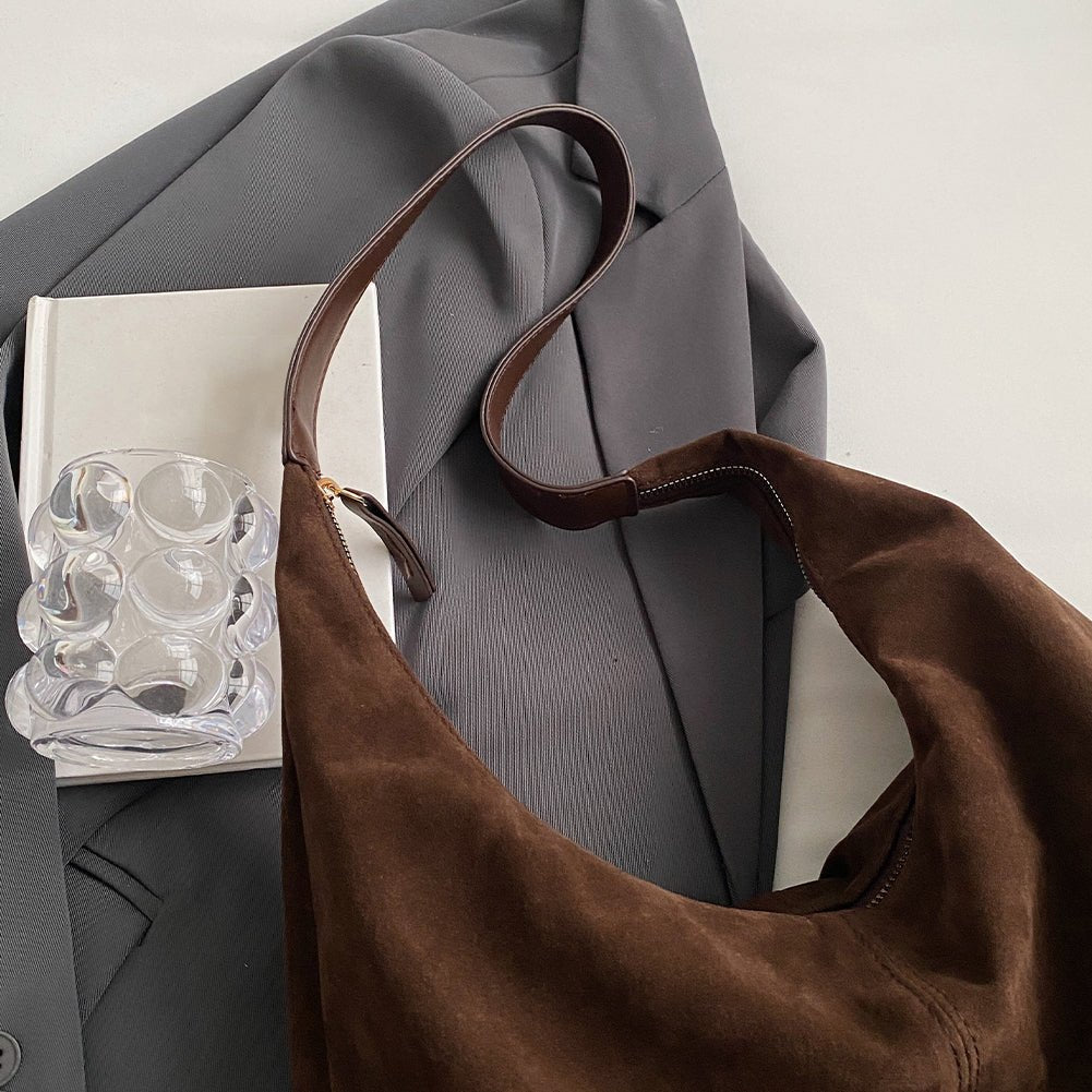 Damenhandtasche aus veganem Wildleder mit Reißverschluss