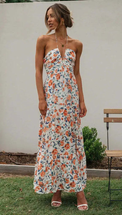 Masha - Ärmelloses Blumenmuster Kleid mit V-Ausschnitt