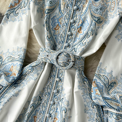 Petrin | Damen Kleid Mit Blumenmuster Gürtel