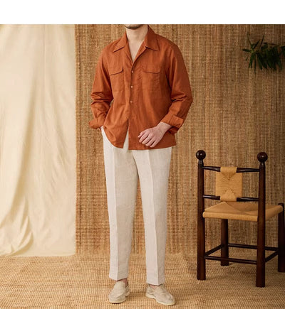 Luftiges Herrenhemd aus Leinen Mit Kubakragen und Langarm – Mateo