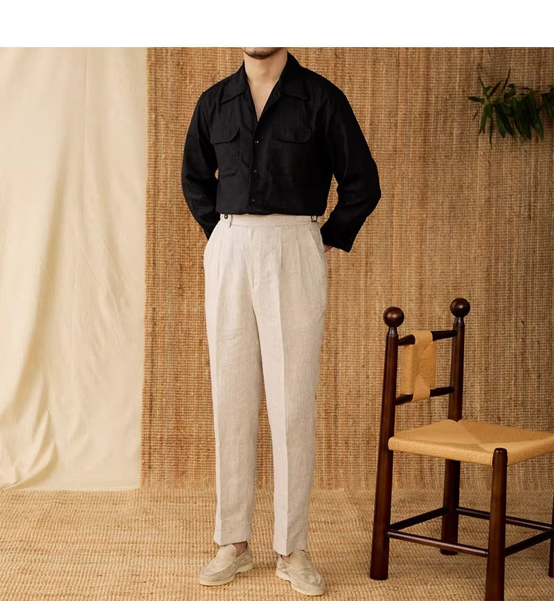 Luftiges Herrenhemd aus Leinen Mit Kubakragen und Langarm – Mateo