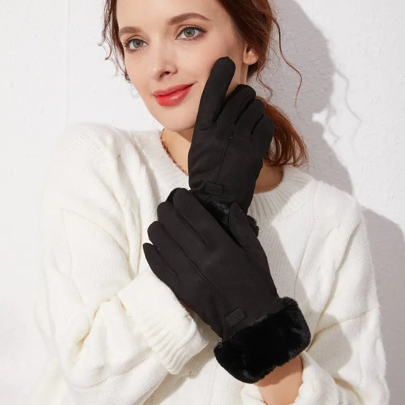 Avelena | Damen Winter Furry Handschuhe - Ganze Finger Touchscreen Fäustlinge