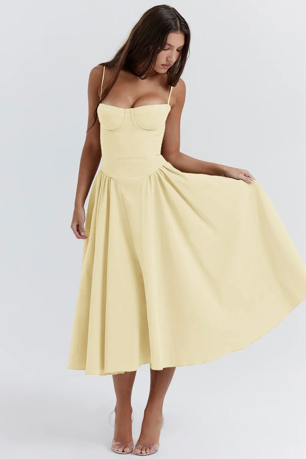 Stilvolles Damen Sommerkleid mit Spaghettiträgern & Taillenkorsage – Mira