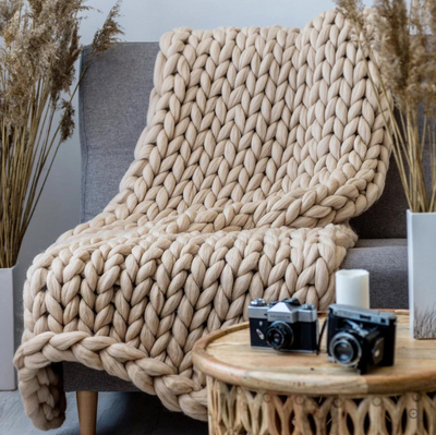 Sam - Handgestrickte Decke aus dicker Merinowolle