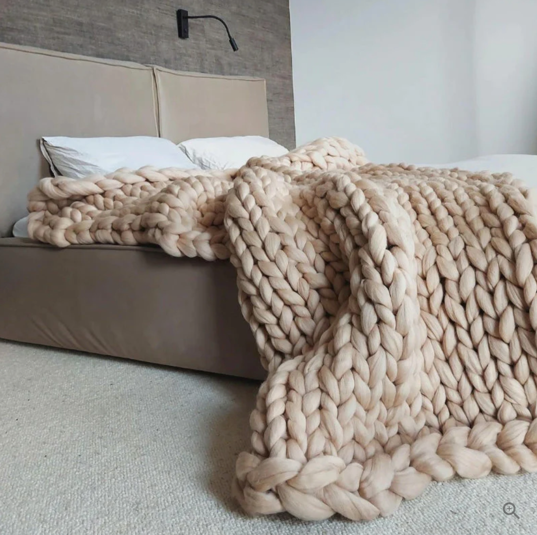 Sam - Handgestrickte Decke aus dicker Merinowolle
