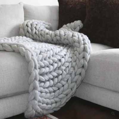 Sam - Handgestrickte Decke aus dicker Merinowolle