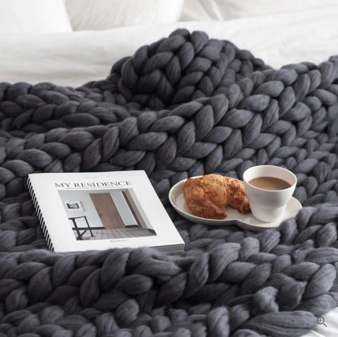 Sam - Handgestrickte Decke aus dicker Merinowolle