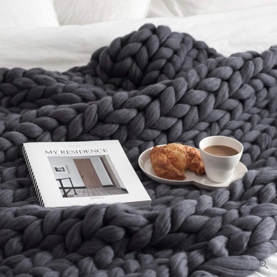 Sam - Handgestrickte Decke aus dicker Merinowolle