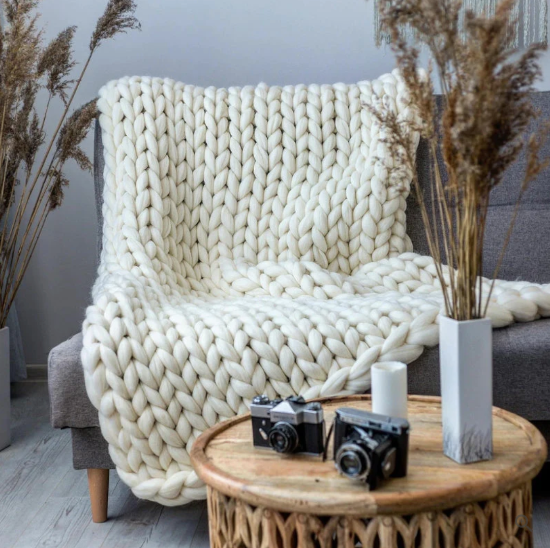 Sam - Handgestrickte Decke aus dicker Merinowolle