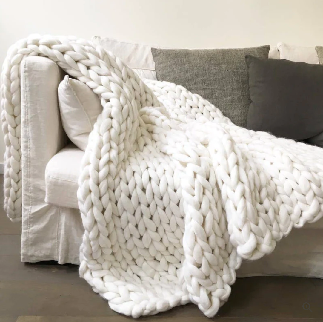 Sam - Handgestrickte Decke aus dicker Merinowolle