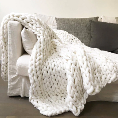 Sam - Handgestrickte Decke aus dicker Merinowolle