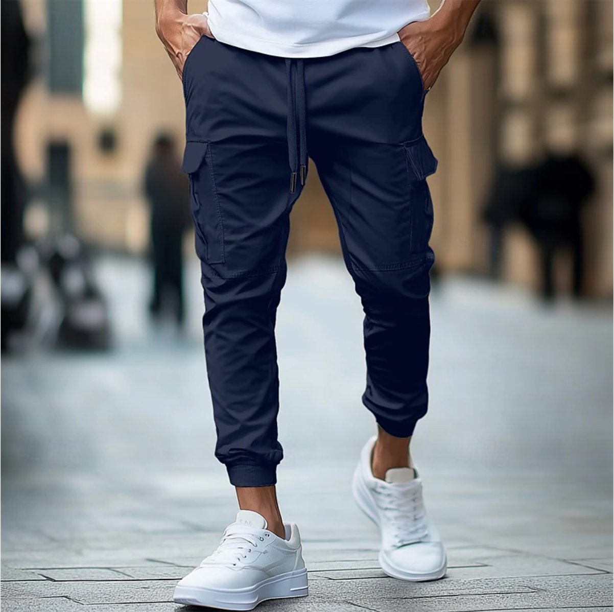 Herren Cargo-Jogger-Hose - Slim Fit - Stretch-Baumwolle - elastischer Bund und Knöchelbündchen