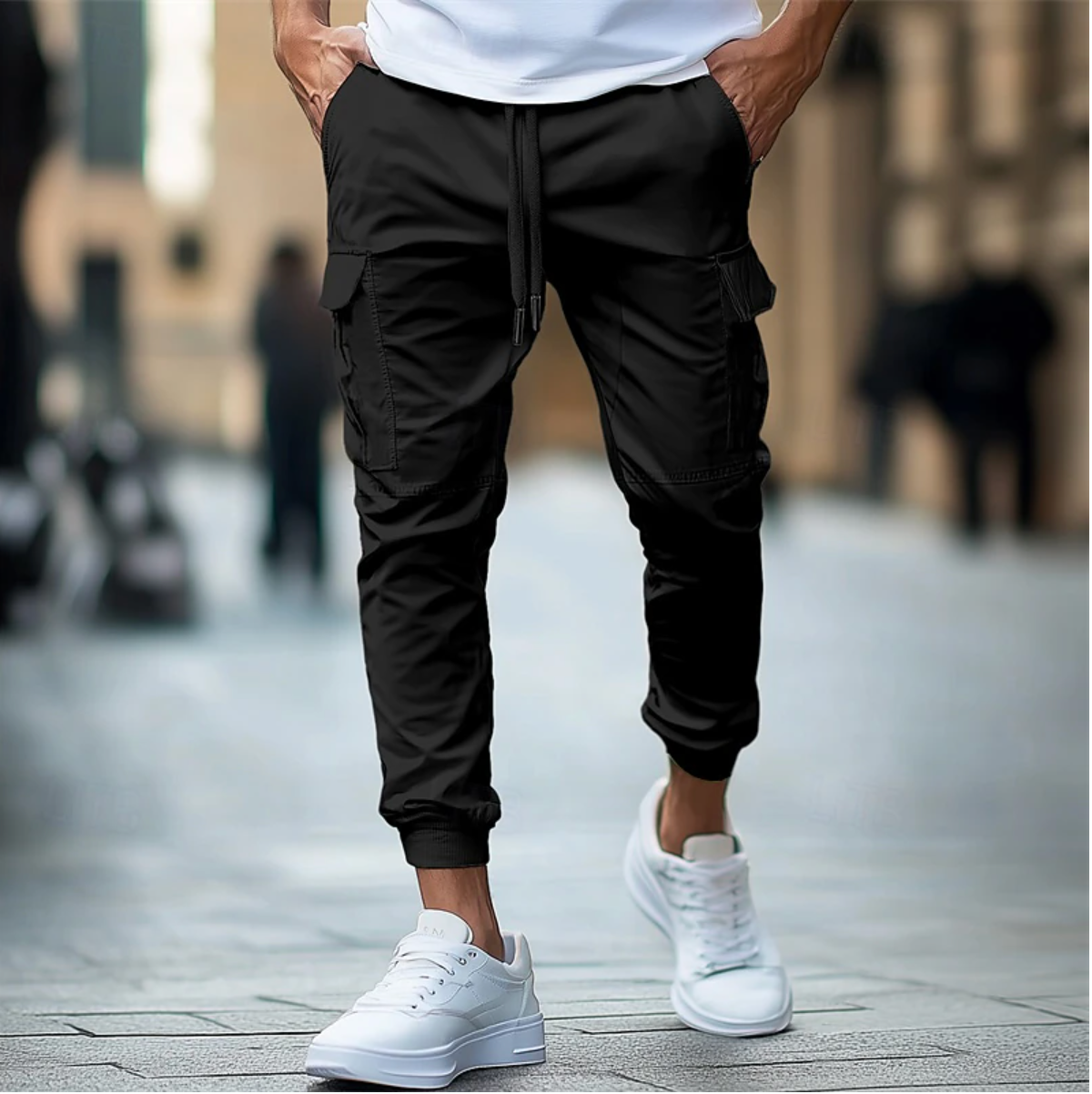 Herren Cargo-Jogger-Hose - Slim Fit - Stretch-Baumwolle - elastischer Bund und Knöchelbündchen
