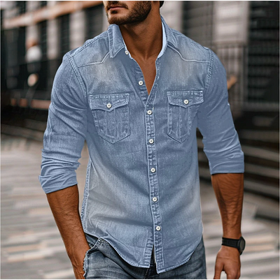 Denim-Hemd mit Knöpfen für Herren