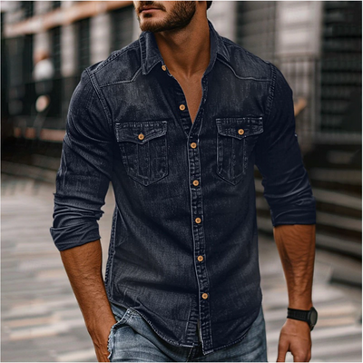Denim-Hemd mit Knöpfen für Herren