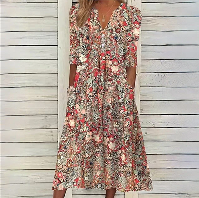 Beiges geblümtes midikleid – Hannah