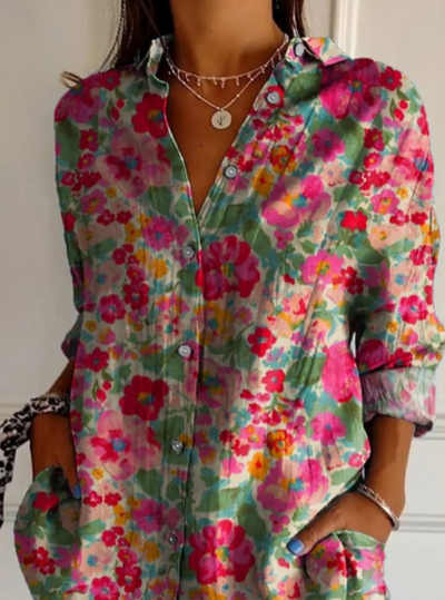 Damen Blumen Button Down Hemd | Langarm