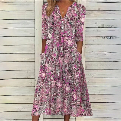 Beiges geblümtes midikleid – Hannah