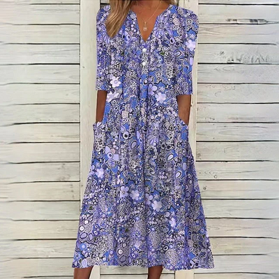 Beiges geblümtes midikleid – Hannah