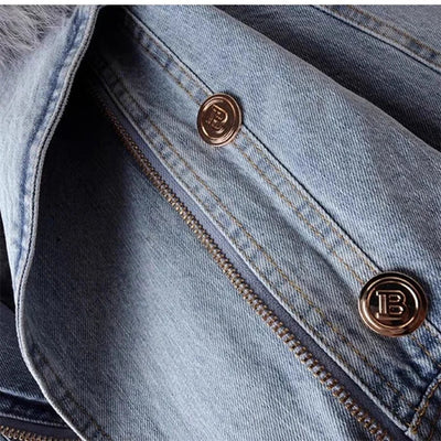 Sarah | Kunstpelzkragen Denim Jacke