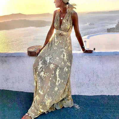 Albina - Glattes V-Ausschnitt-Kleid mit Paillettenverzierung