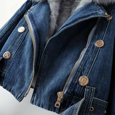 Sarah | Kunstpelzkragen Denim Jacke