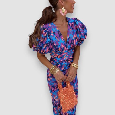 Amerie | Kleid mit plissierten Ärmeln und lebhaftem Druck