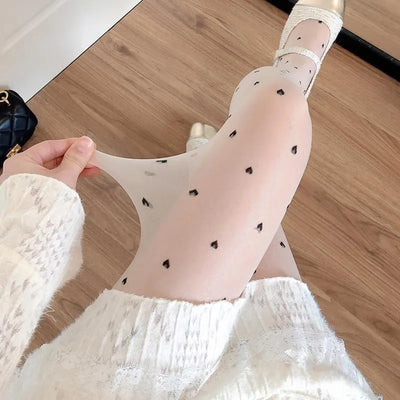 Stylische Damen-Strumpfhose im Herz- und Punkt-Stil