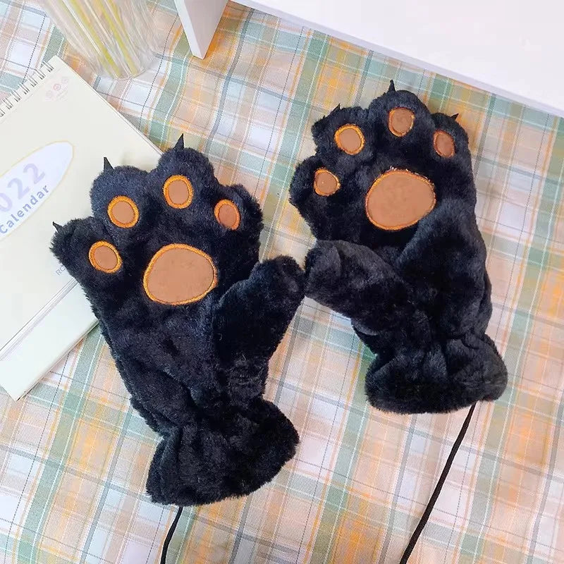 Avelena | Damen Plüsch Bärenpfote Handschuhe - Flauschige Warme Vollfinger Tierhandschuhe