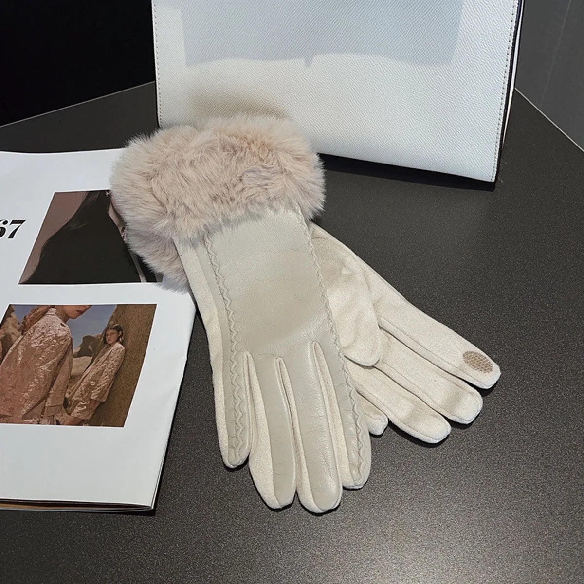 Avelena | Frau Pu Leder Winterhandschuhe