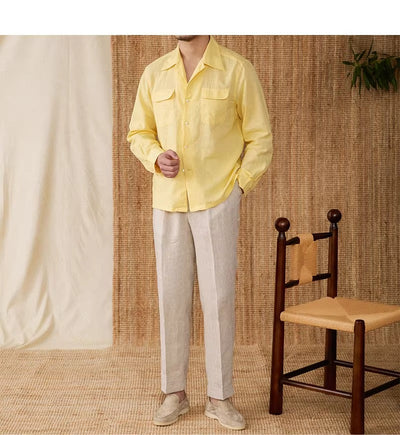 Luftiges Herrenhemd aus Leinen Mit Kubakragen und Langarm – Mateo