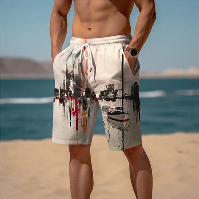 Strandshorts Herren Baumwolle 3D Print Atmungsaktiv Sommerlook - Jamal