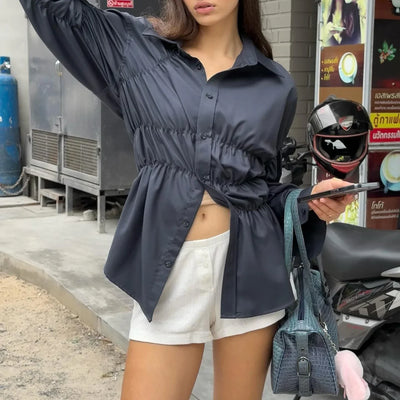 Raffinierte Bluse mit Raffung und Hemdkragen für Damen