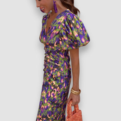 Amerie | Kleid mit plissierten Ärmeln und lebhaftem Druck