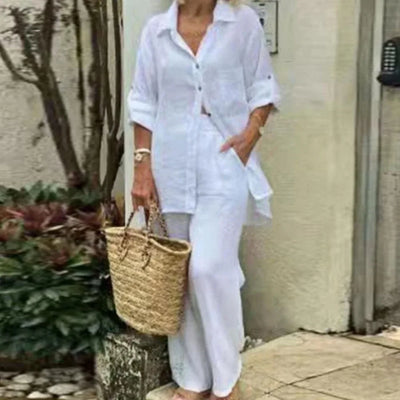 Luftig & Stylisch Oversized Leinen-Kombi mit Bluse und Hose Damen – Amaris