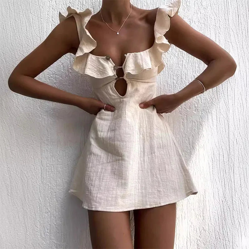 Karin | Sommerkleid Damen mit V-Ausschnitt und Rüschenverzierungen