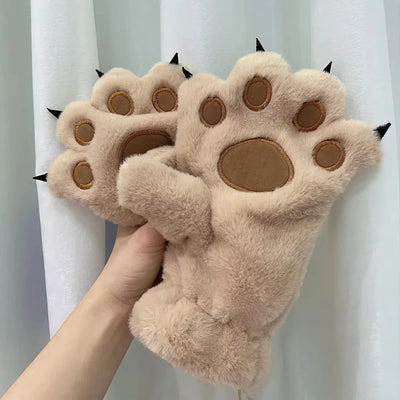 Avelena | Damen Plüsch Bärenpfote Handschuhe - Flauschige Warme Vollfinger Tierhandschuhe