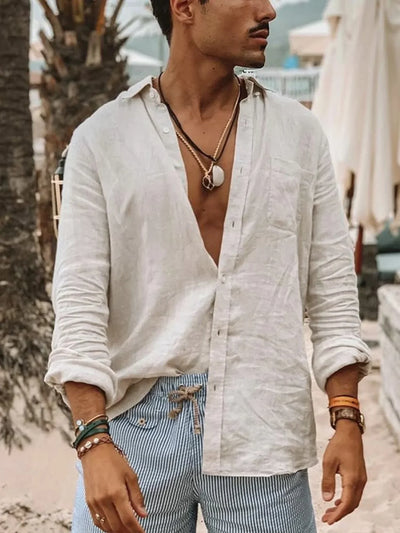 Leichtes Herren-Leinenhemd mit Knopfleiste – Fabio