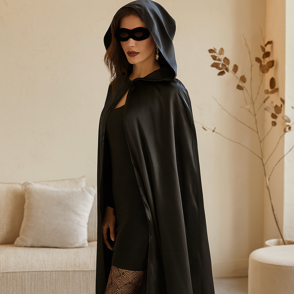 ShadowVeil Gothic Cape – Schwarzes Kapuzen-Cape mit Schlitz für Damen & Herren