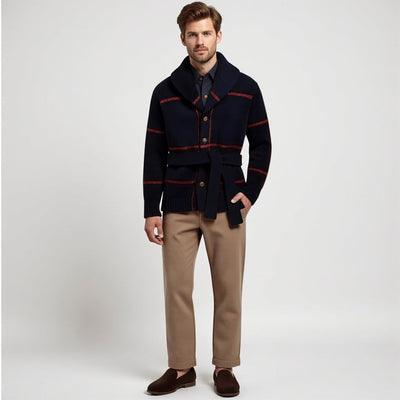 Herren Woll-Strickmantel mit Gürtel