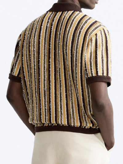 Retro Strick-Poloshirt mit Streifenmuster