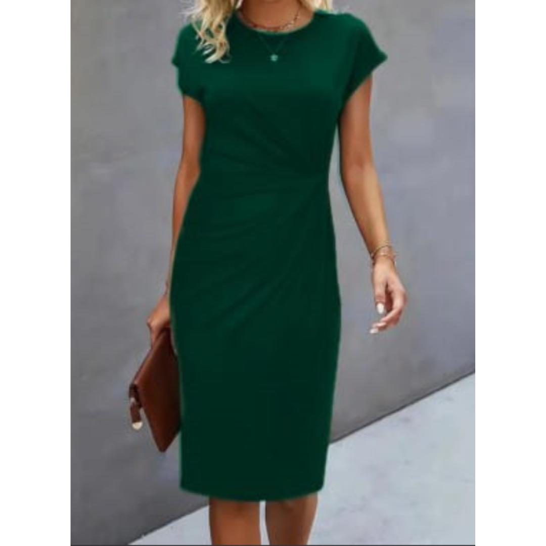 Damen Elegante Gerafftes Bodycon Kleid | Kurze Ärmel