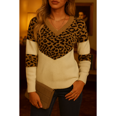 Modischer Strickpullover für Damen | V-Ausschnitt